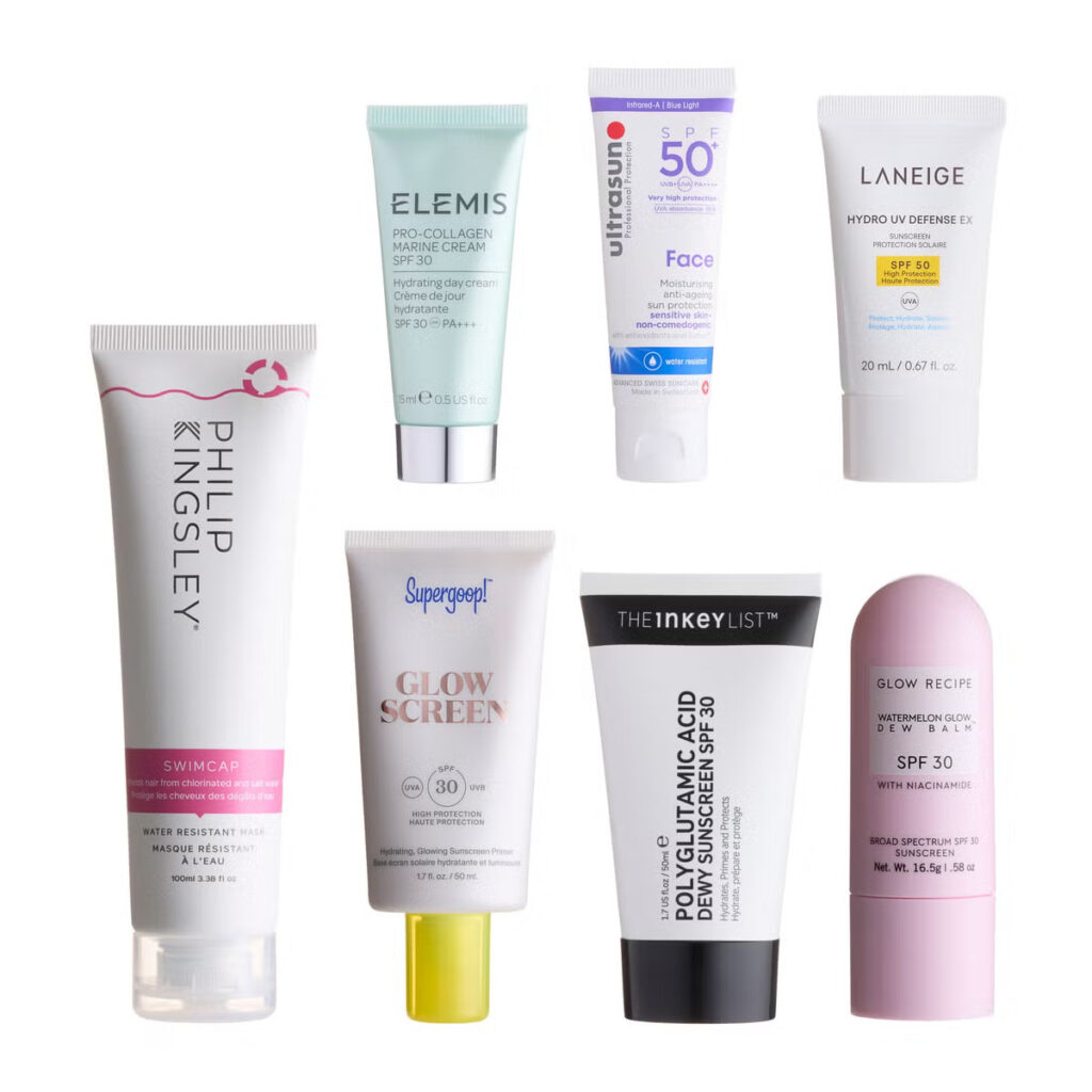 Los siete productos incluidos en The Set for Sun Edit de Cult Beauty