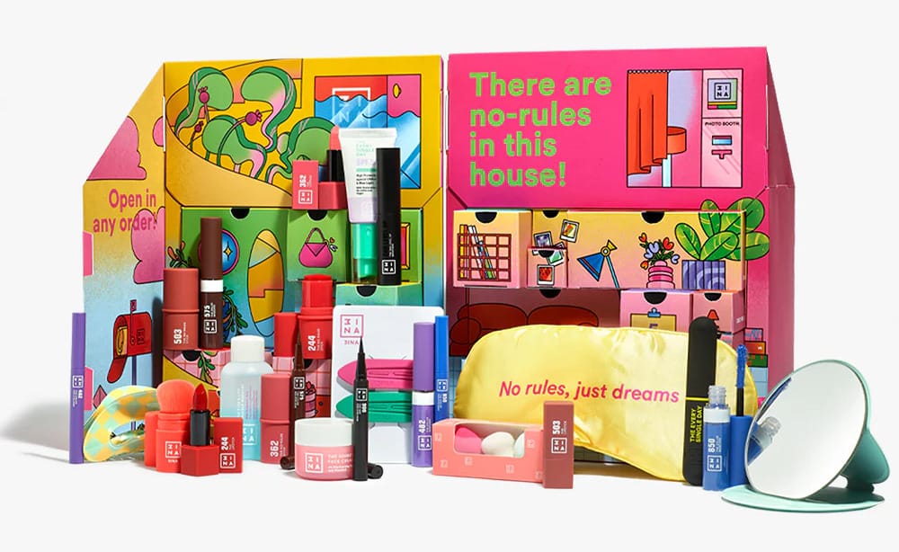 La caja y los productos del Calendario de adviento 3INA Makeup 2025