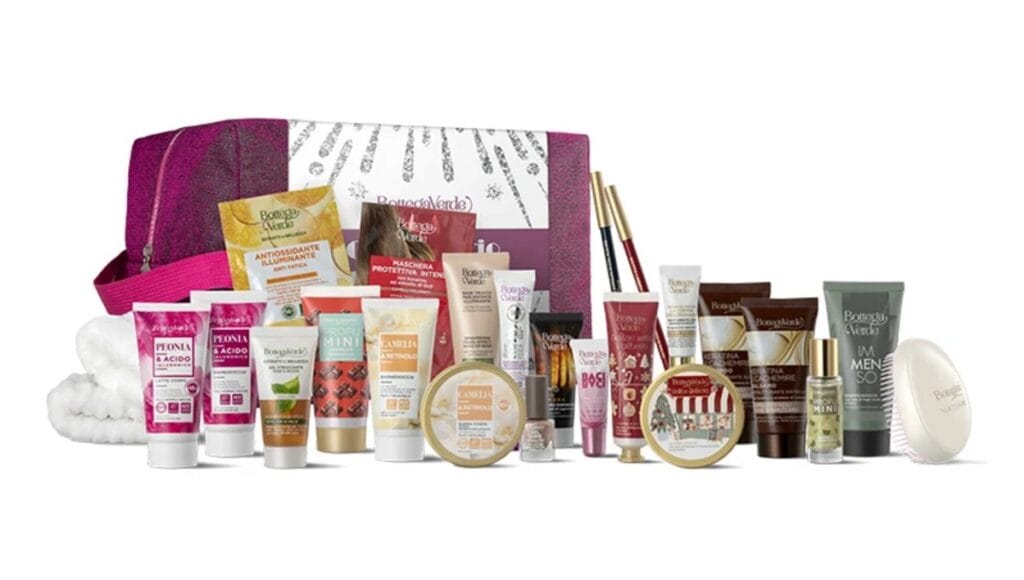 La caja y los productos del Calendario de adviento Bottega Verde 2025