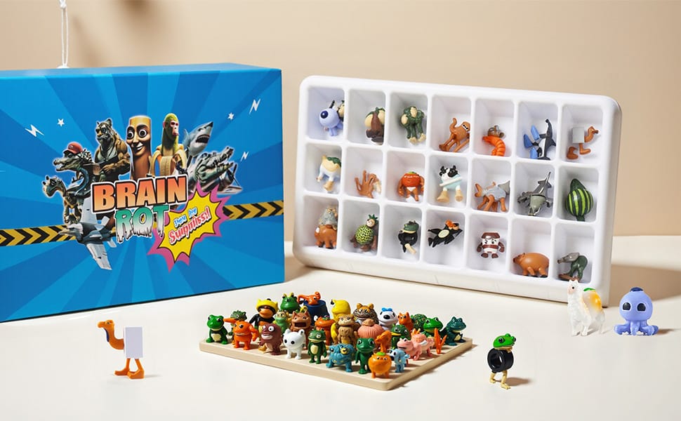 La caja y los personajes de un Calendario de adviento Brainrot 2025