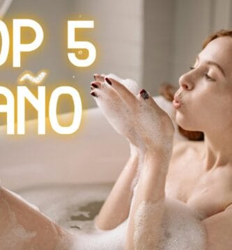 Una mujer en la bañera con espuma con la leyenda "TOP 5 BAÑO"