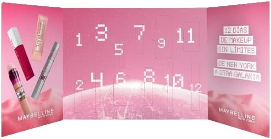 La caja abierta del Calendario de Adviento Maybelline New York 2025 de 12 días