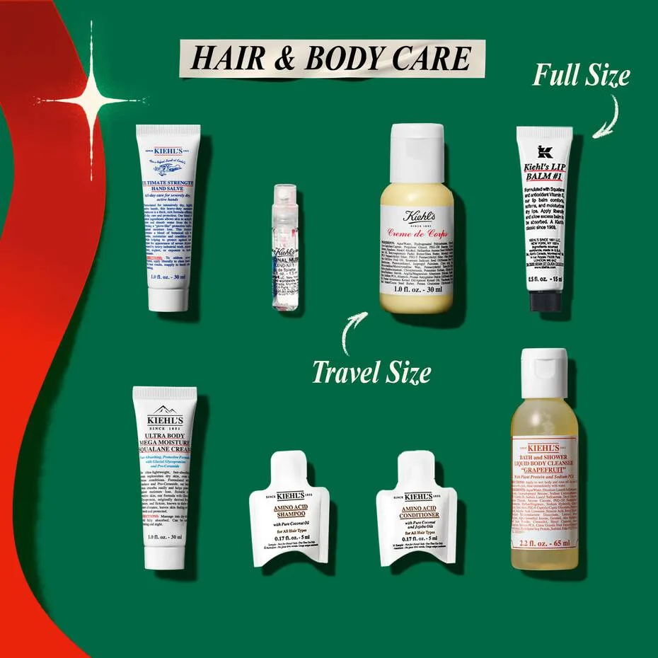 Productos de cuidado corporal y capilar del Calendario de adviento Kiehl's 2026