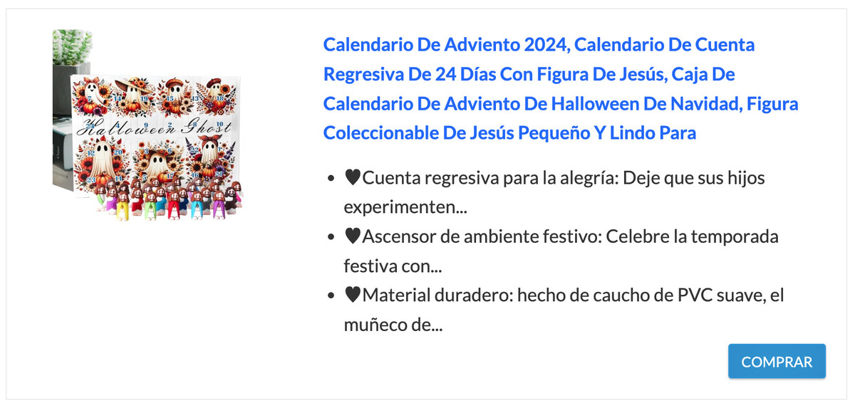 Calendario de Adviento de muñecos de Jesucristo para Halloween, a la venta en Amazon