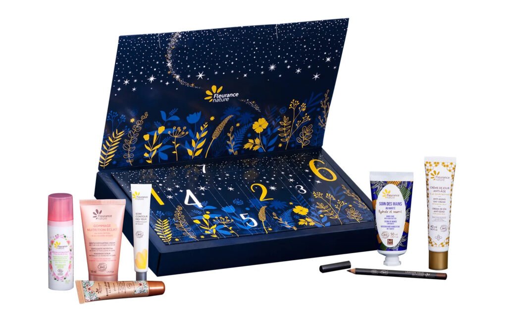La caja y los productos del Calendario Fleurance Nature de 7 días para después de Navidad