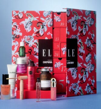 La caja y algunos de los productos del Calendario de Adviento ELLE 2025