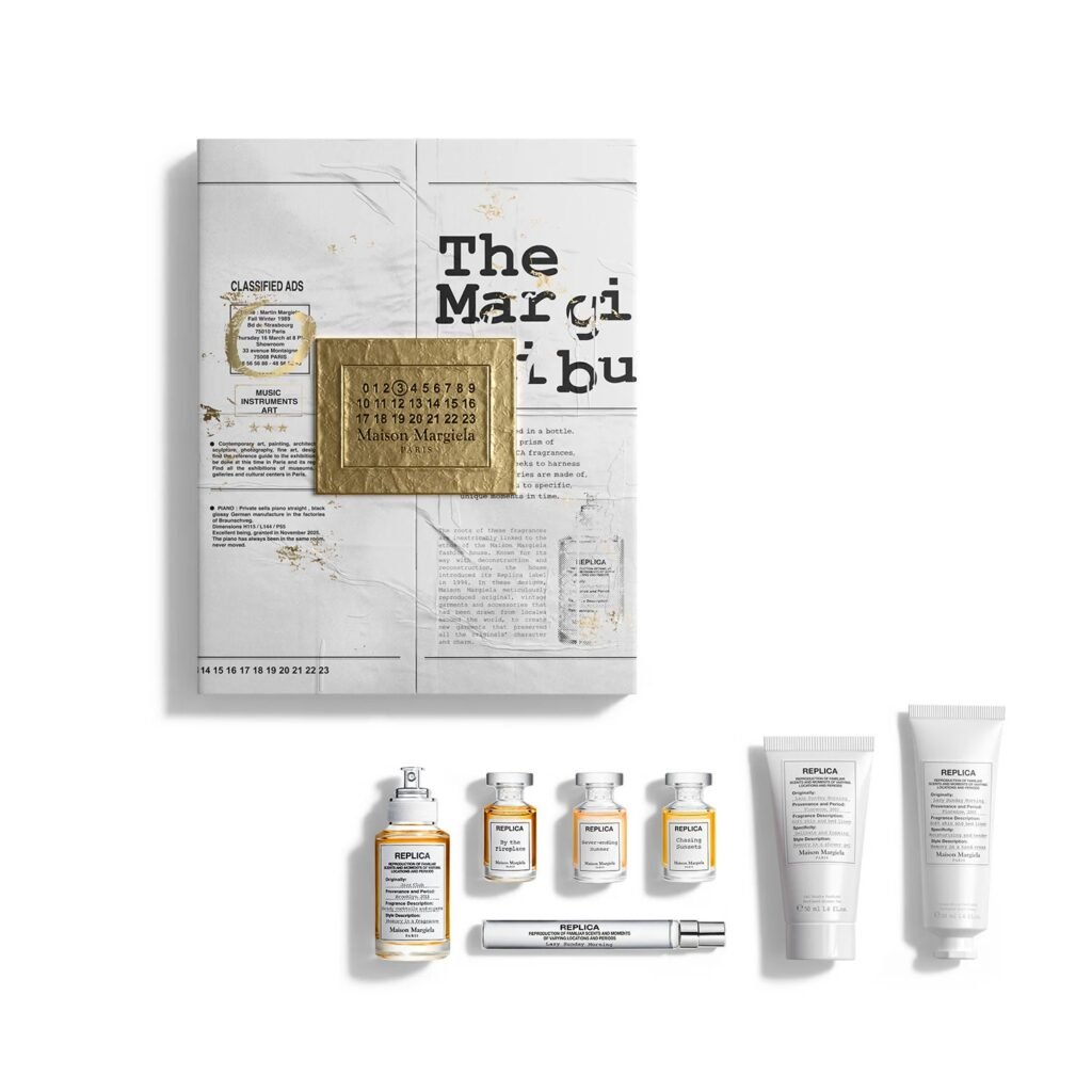 La caja y los productos del Calendario de adviento Maison Margiela 2026