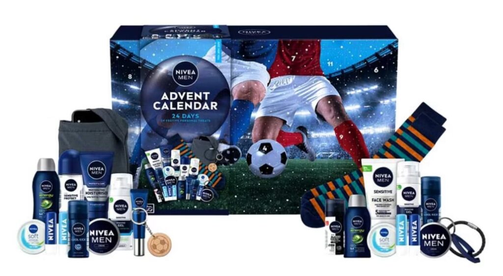 La caja y los productos del Calendario de adviento Nivea Men 2025