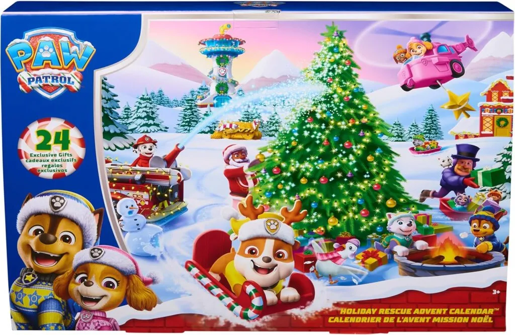 El frontal de la caja del Calendario de Adviento de La Patrulla Canina 2025