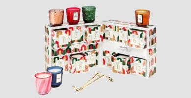 La caja abierta y algunos de los productos del Calendario de adviento Voluspa 2026
