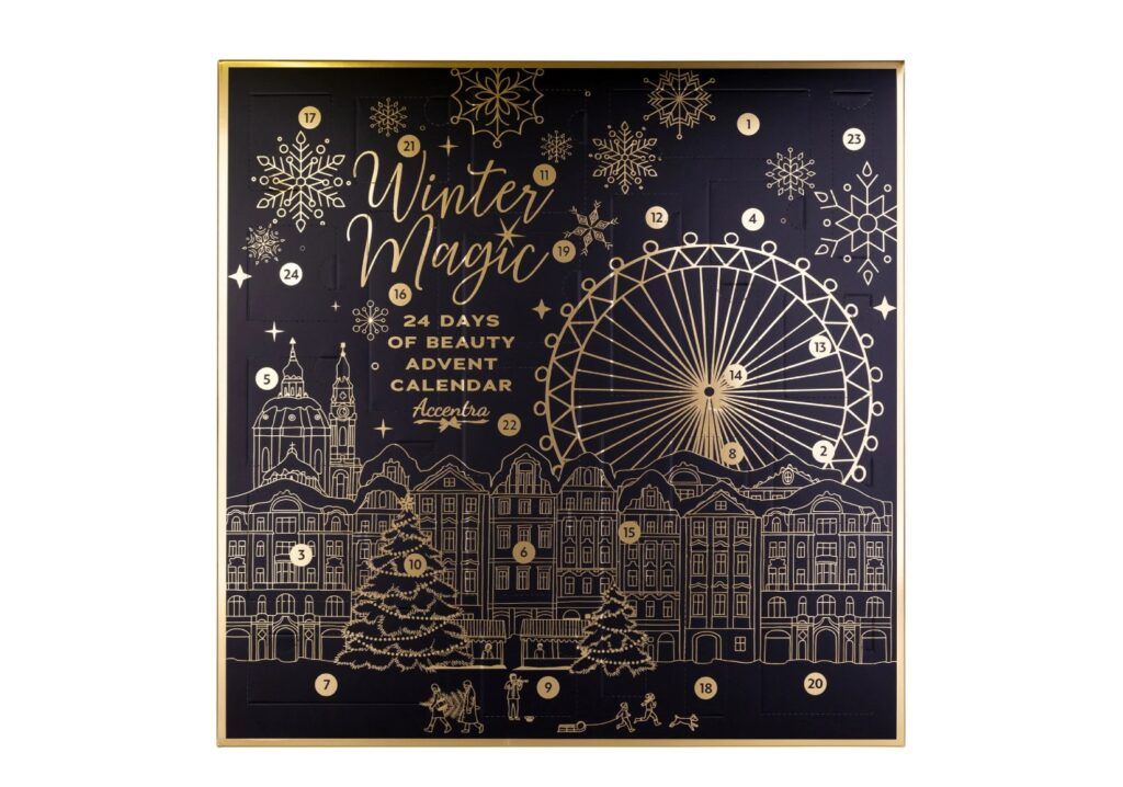 La caja negra y dorada del Calendario de Adviento Accentra 2024 "Winter Magic Noir"