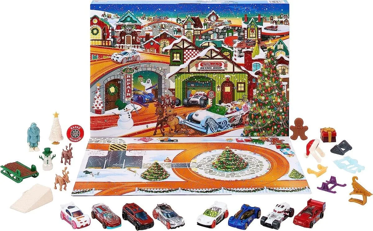 Coches de juguete y tablero de juego de Hot Wheels