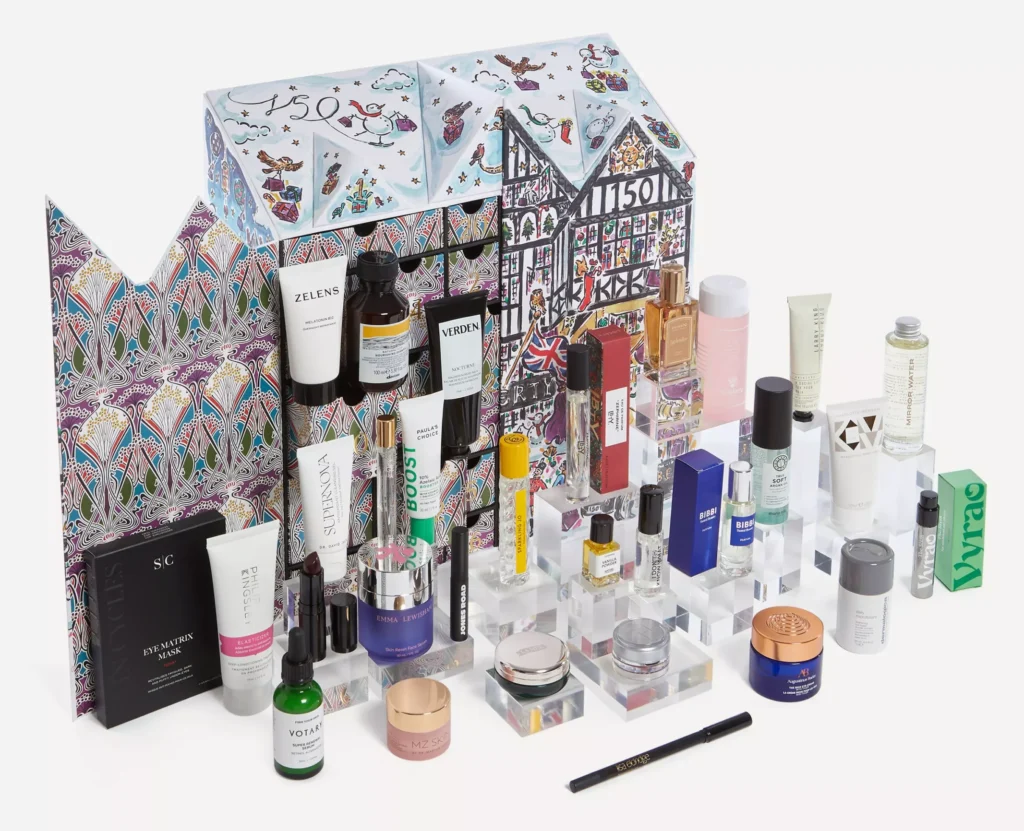 Calendario de Adviento Liberty Beauty 2025 1 Los 30 productos ante la caja del Calendario de Adviento Liberty Beauty 2025