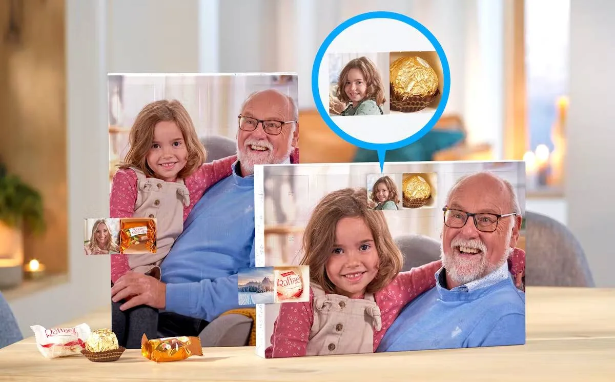 Calendario de Adviento con fotos en celdas y bombones Ferrero