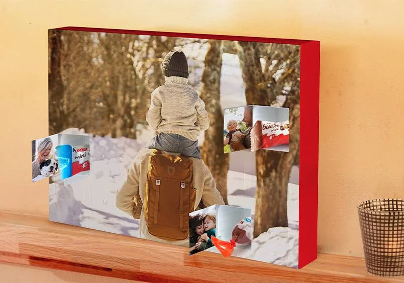 Calendario de Adviento con fotos interiores y chocolates Kinder