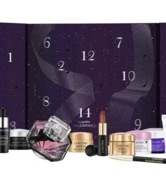 La caja abierta del Calendario de San Valentín Lancôme 2024 con los productos de cosmética que incluye