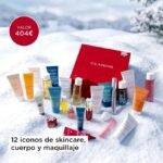 La caja y los productos del Calendario de adviento Clarins 2026 Refill
