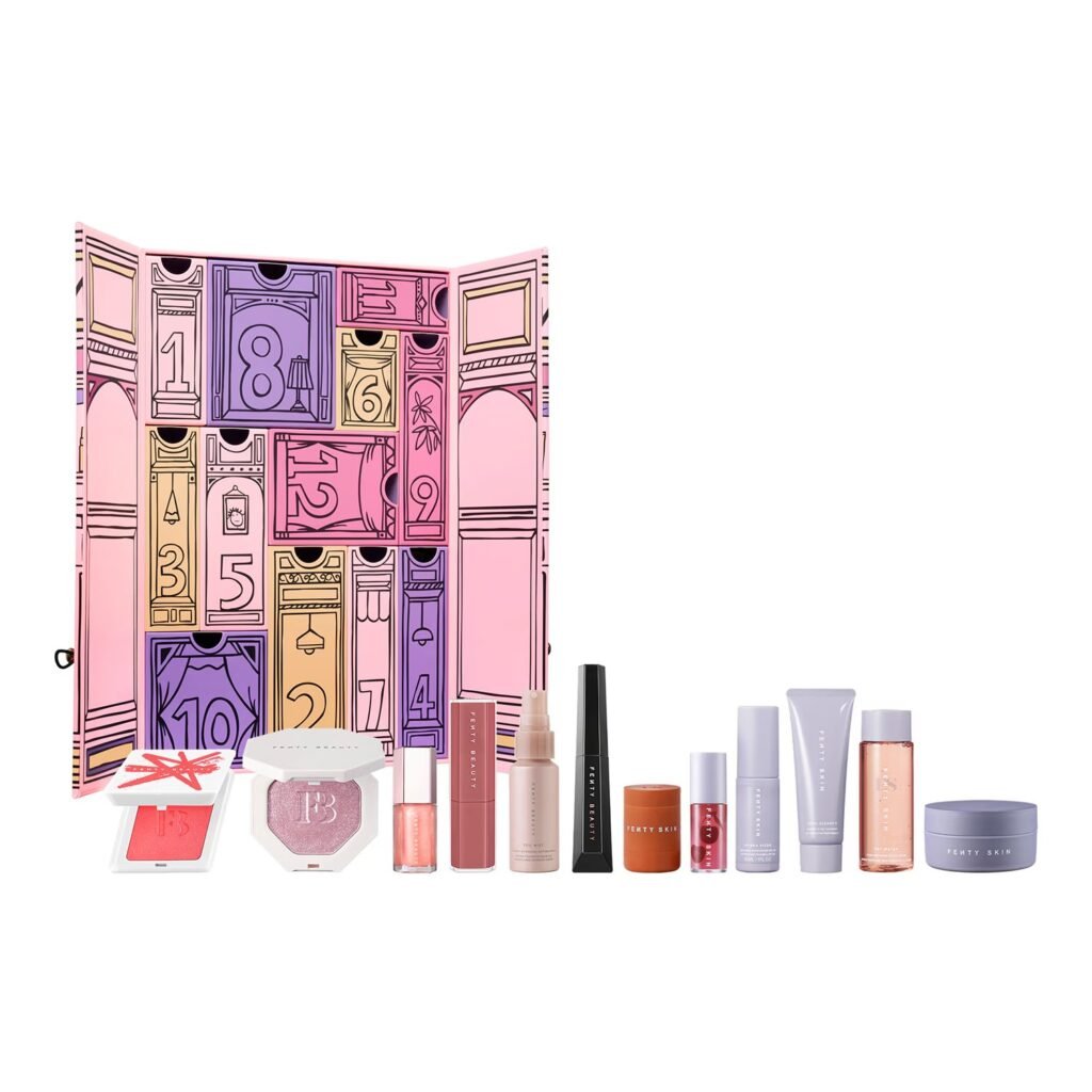 La caja y los productos del Calendario de adviento Fenty Beauty 2026