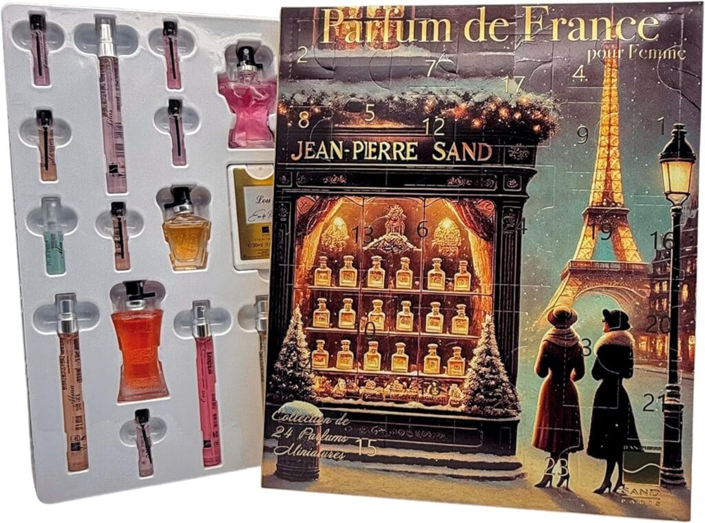 La caja y algunos perfumes del Calendario de adviento Jean-Pierre Sand 2025 para mujer