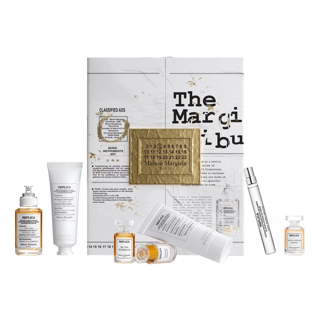 La caja y los productos del Calendario de adviento Maison Margiela 2026