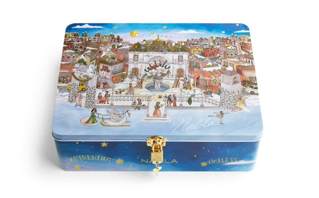 La caja metálica decorada del Calendario de adviento Nabla 2025