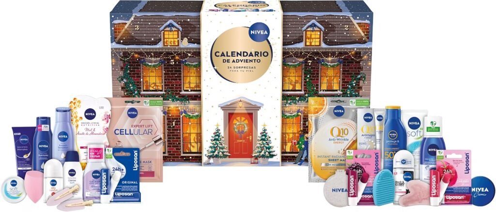 La caja y los productos del Calendario de adviento Nivea 2026
