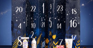La caja y algunos productos del Calendario de adviento Fleurance Nature 2026 "Noche Estrellada"