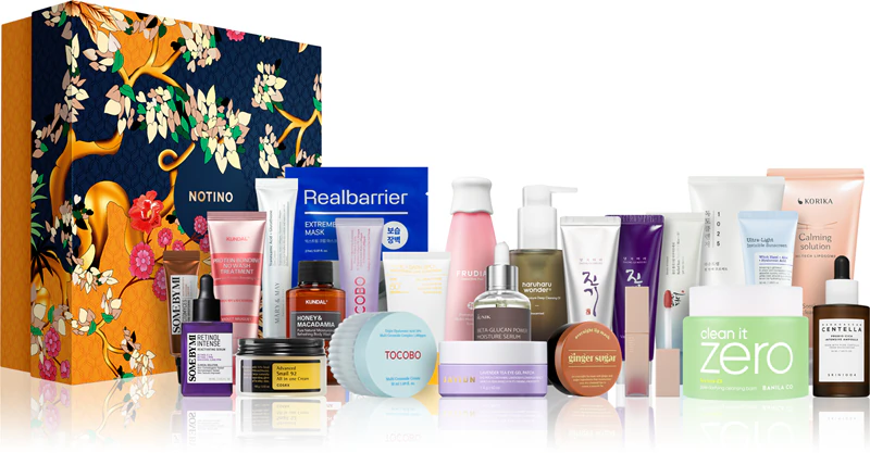 La caja y los productos del Calendario de adviento Notino Secrets of K-Beauty 2025 La caja y los productos del Calendario de adviento Notino Secrets of K-Beauty 2025