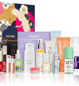 La caja y los productos del Calendario de adviento Notino The House of Korean Beauty 2026