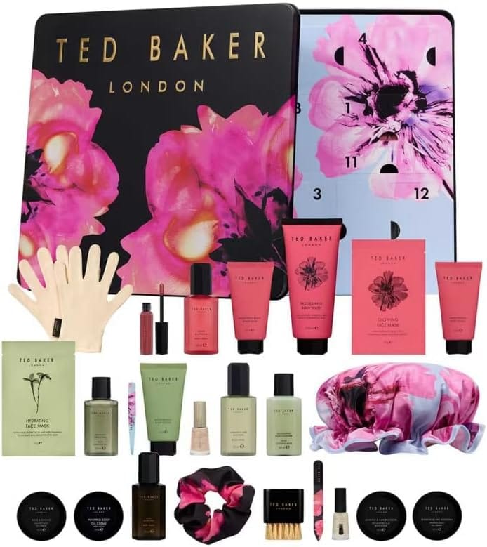 La caja y los productos del Calendario de adviento Ted Baker 2025