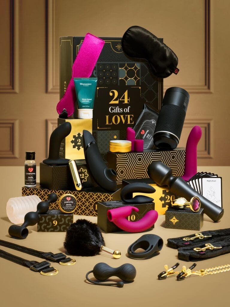 La caja y los productos del Calendario de adviento Womanizer Luxury 2025 La caja y los productos del Calendario de adviento Womanizer Luxury 2025