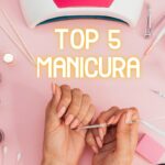 Unas manos de mujer rodeadas de herramientas y productos de manicura