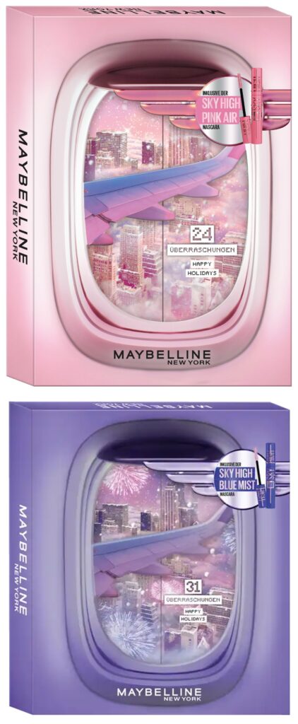 Las cajas de los dos calendarios de Adviento Maybelline New York 2024 "Happy Holidays"