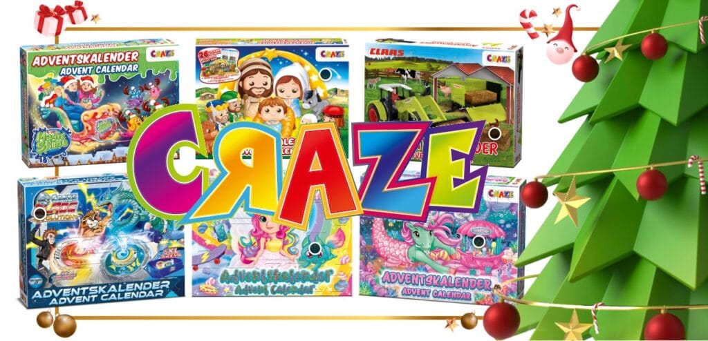 Calendarios de adviento de Craze 1 El logo de Craze sobreimpresionado sobre varios de sus calendarios de adviento infantiles