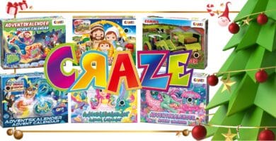 El logo de Craze sobreimpresionado sobre varios de sus calendarios de adviento infantiles