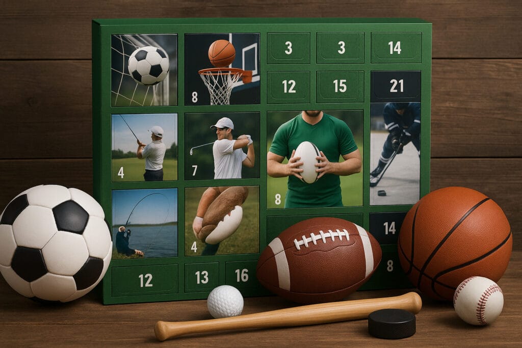 Un calendario de adviento multideporte con balones alrededor