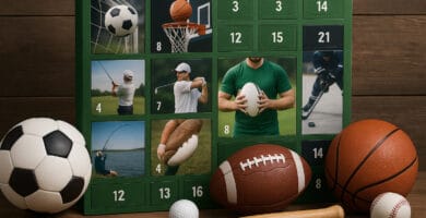 Un calendario de adviento multideporte con balones alrededor