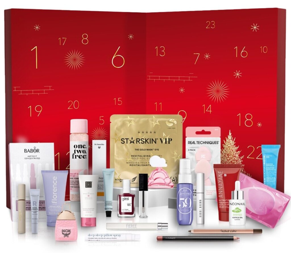 La caja y los productos del Calendario Douglas Multimarca Make-Up & Body Care 2024