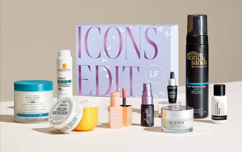 La caja y los productos de la Edición de belleza Icons de Lookfantastic