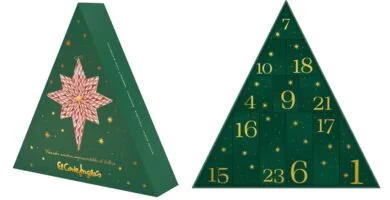 Calendario de Adviento El Corte Inglés 2024, por 130 euros 7 La caja triangular verde, por fuera y por dentro, del Calendario de Adviento El Corte Inglés 2024