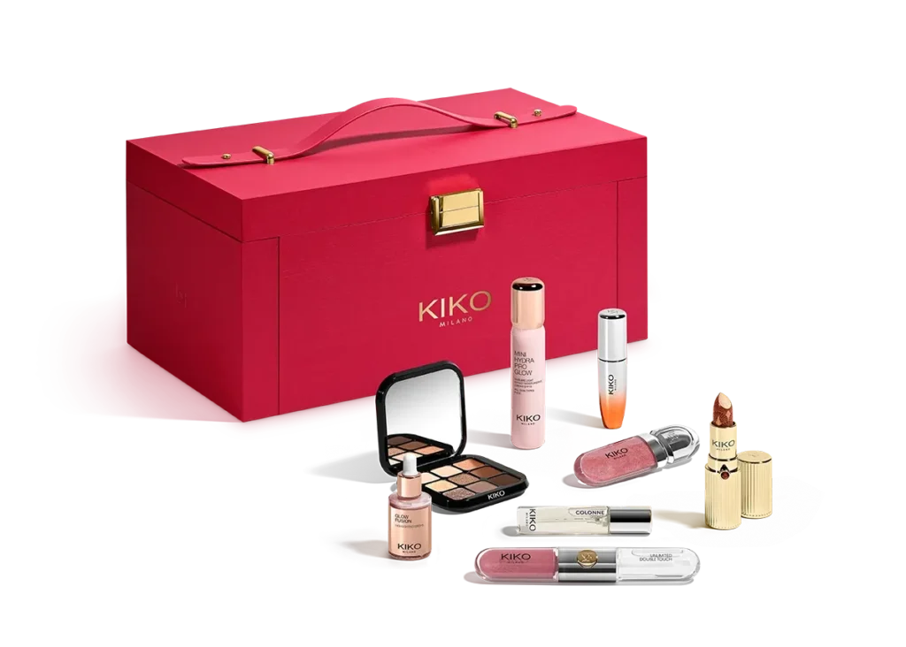 Calendario de adviento Kiko Milano 2026 1 La caja y algunos de los productos del Calendario de adviento Kiko Milano 2026