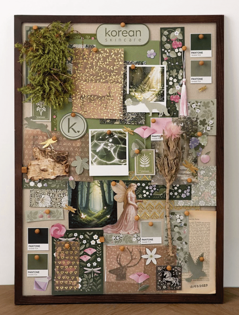 Bocetos, texturas y colores del Calendario de adviento Korean Skincare 2025 "The Sylvan Glow"