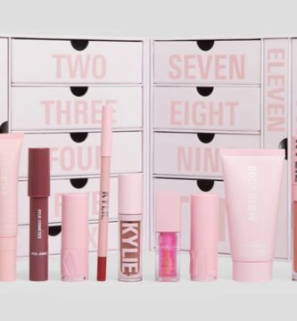 La caja y los productos del Calendario de Adviento Kylie Cosmetics 2024
