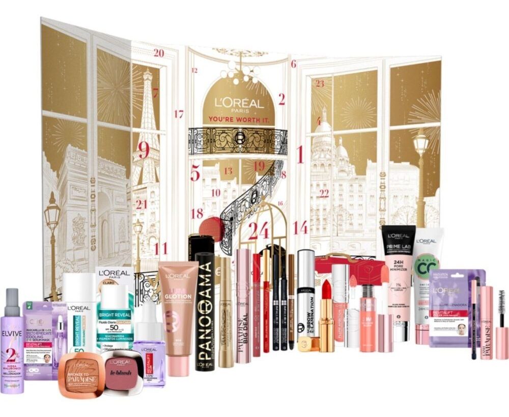 La caja abierta y los productos del Calendario de adviento L'Oréal Paris 2025