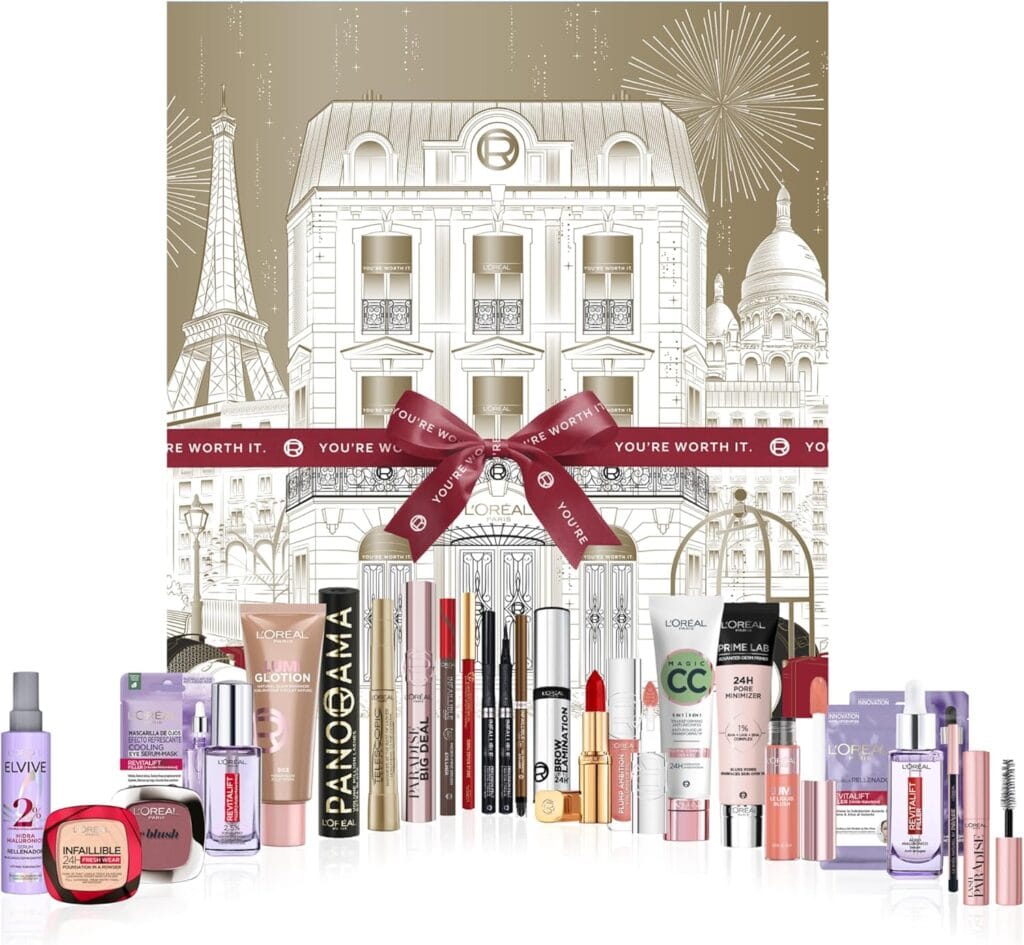 La caja y los productos del Calendario de adviento L'Oréal Paris 2025 de 24 días