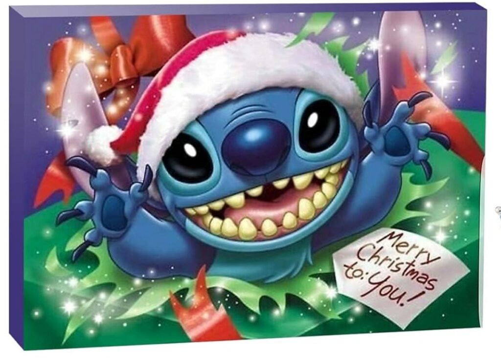 Stitch en la portada de un calendario de Adviento