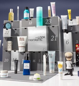 La caja y los productos del Calendario de Adviento Lookfantastic Iconic Grooming 2024