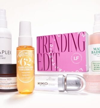 La caja y los 8 productos del set Lookfantastic Trending Beauty 2024