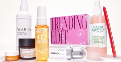 La caja y los 8 productos del set Lookfantastic Trending Beauty 2024