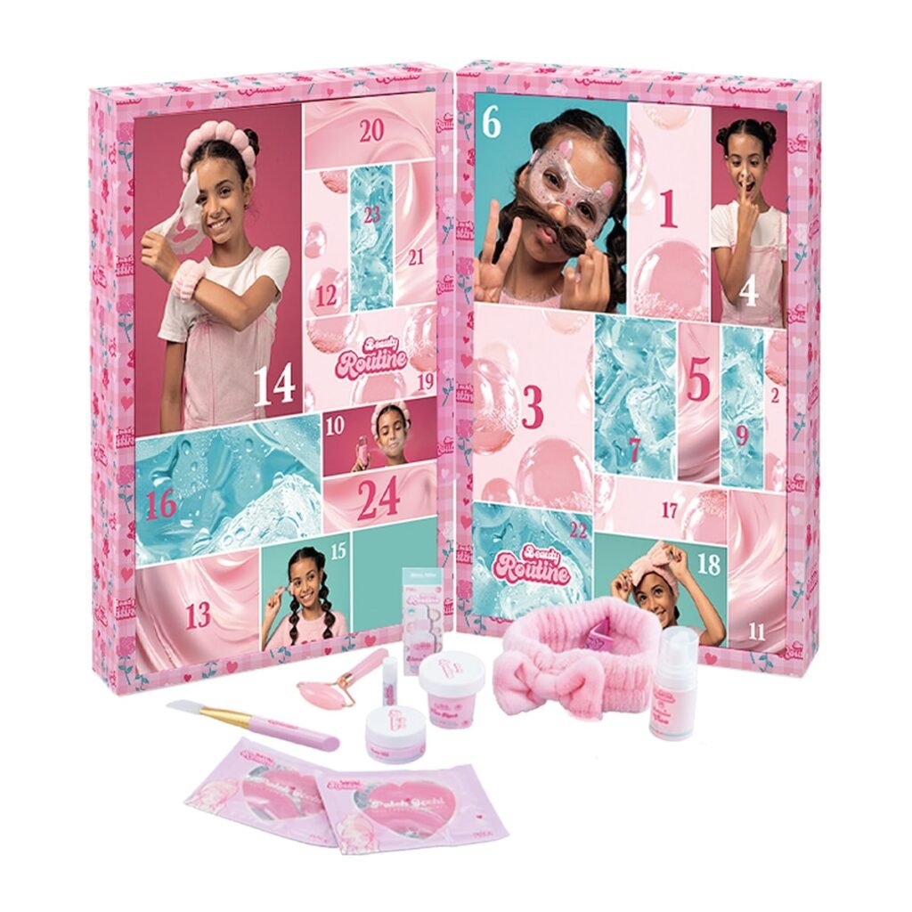 El interior y algunos de los productos del Calendario de adviento Nice Beauty Routine 2026